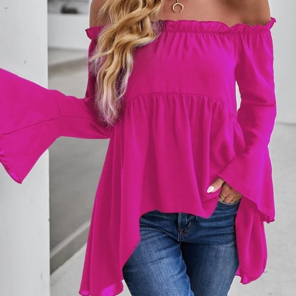 Contemporary Off-shoulder High Low Blouse PINK - Picture 5 of 7